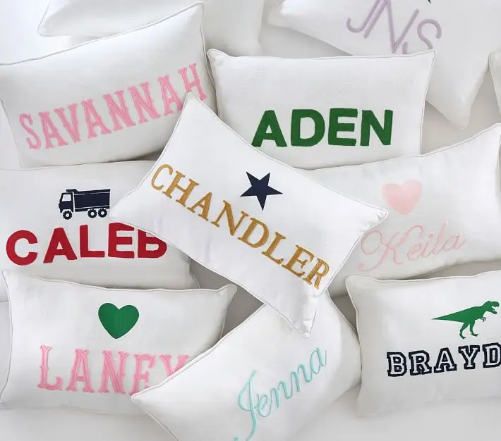 Personality Customize Name Letter Embroidery Pillowcase Cotton White Fabric Cushion Cover Smart Gift for Family Lover Friends