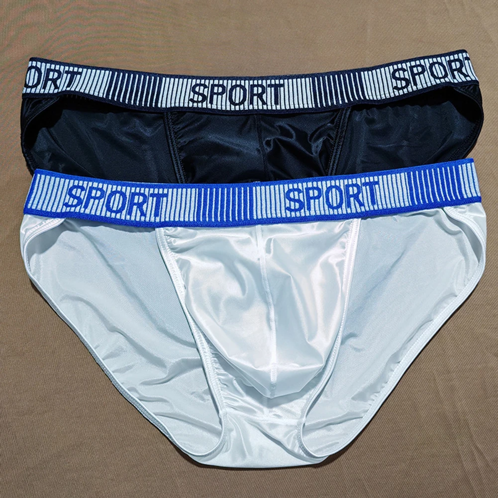 Men High Fork Briefs Mid Waist Elastic Breathable U Convex Underpants Ice Silk Men's Underwear Close Fitting Silky Shorts