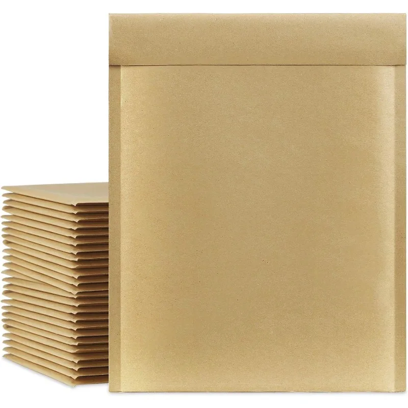 Brown Kraft Paper Bubble Mailers, Almofada Acolchoada Envelopes, Sacos de envio com Casca e Selo para Correio, Natural, 100 Pcs