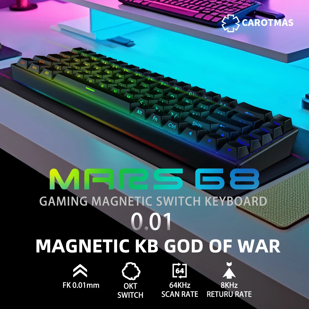 CAROTMAS Mars75/68 프로 마그네틱 스위치 게이밍 키보드 0.001mm 퀵 트리거 기계식 키보드 핫 스왑 SOCD 유선/무선/BT 썸네일 3