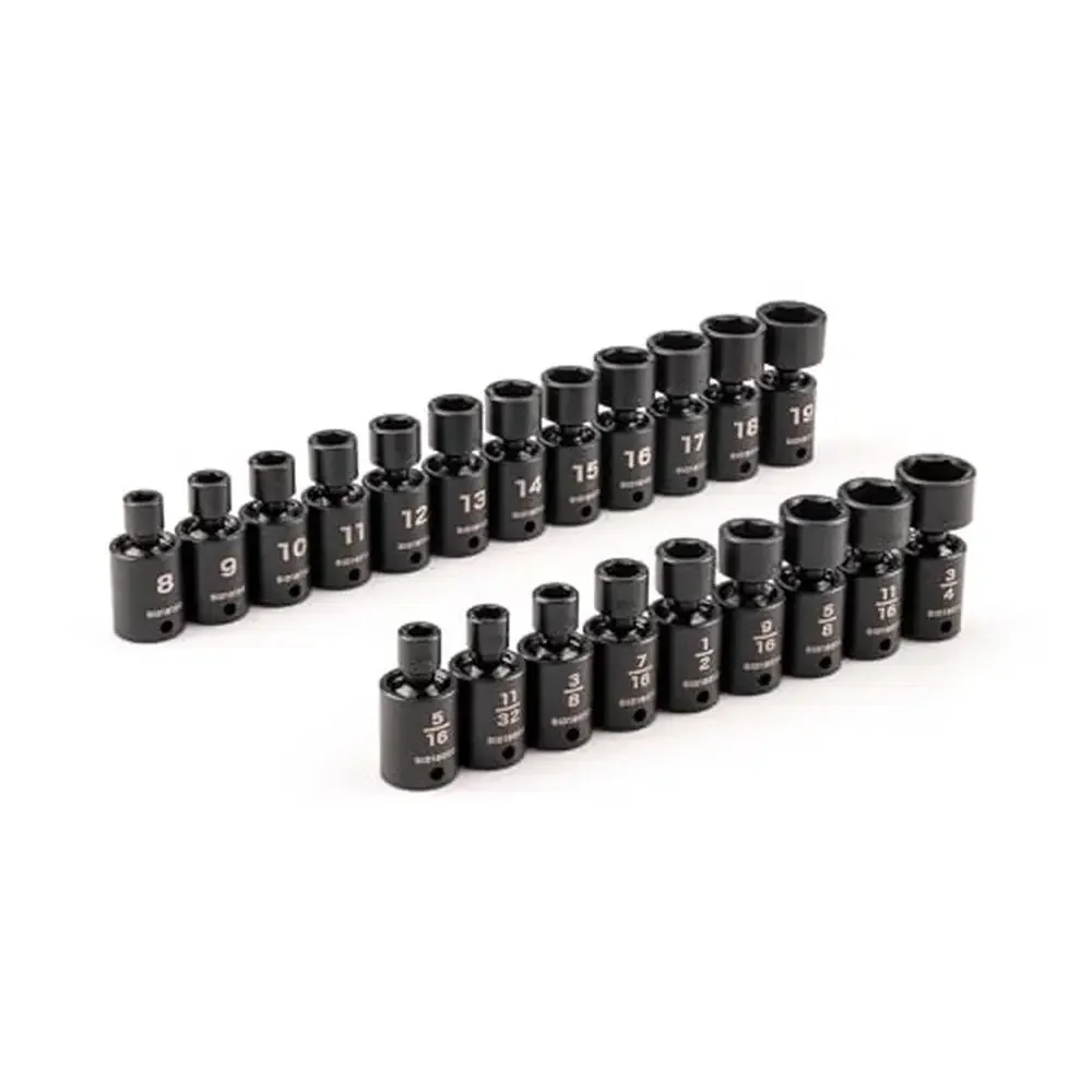 

Universal Joint Impact Socket Set 21-Piece 5/16-3/4 in. 8-19 mm SID97004 Strong 6-Point Design Marked Precision Professional Use