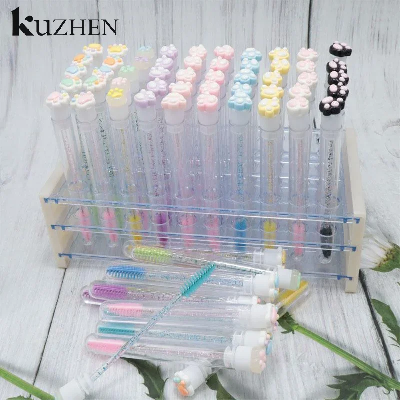 Cartoon Cat Paw Eyelash Brush Tube Disposable Mascara Wands Tube Reusable Lash Spoolies Brush Dustproof Cleaner Storage Tubes
