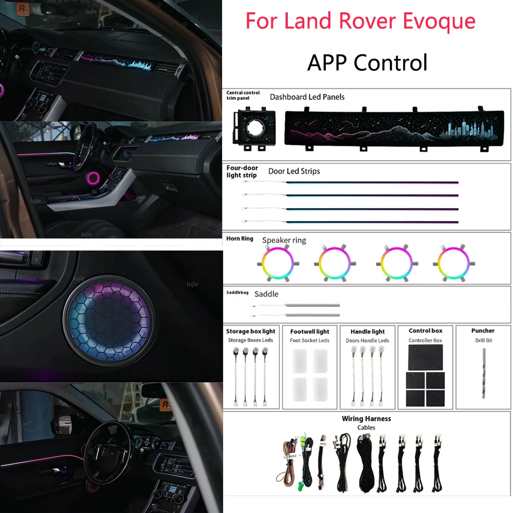 Automotive Interior Car LED Ambient Light For Land Rover Evoque 2015-2018 Urban style Rainbow Kit 24 Leds Lighting Upgrades