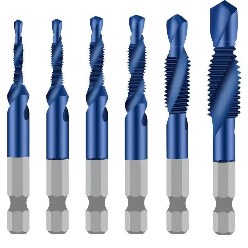 6pcs M3-M10 Screw Tap Drill Bits Hss Taps Countersink Deburr Set Metric Combination Bit High Speed Steel 1/4 IN Quick Change Hex