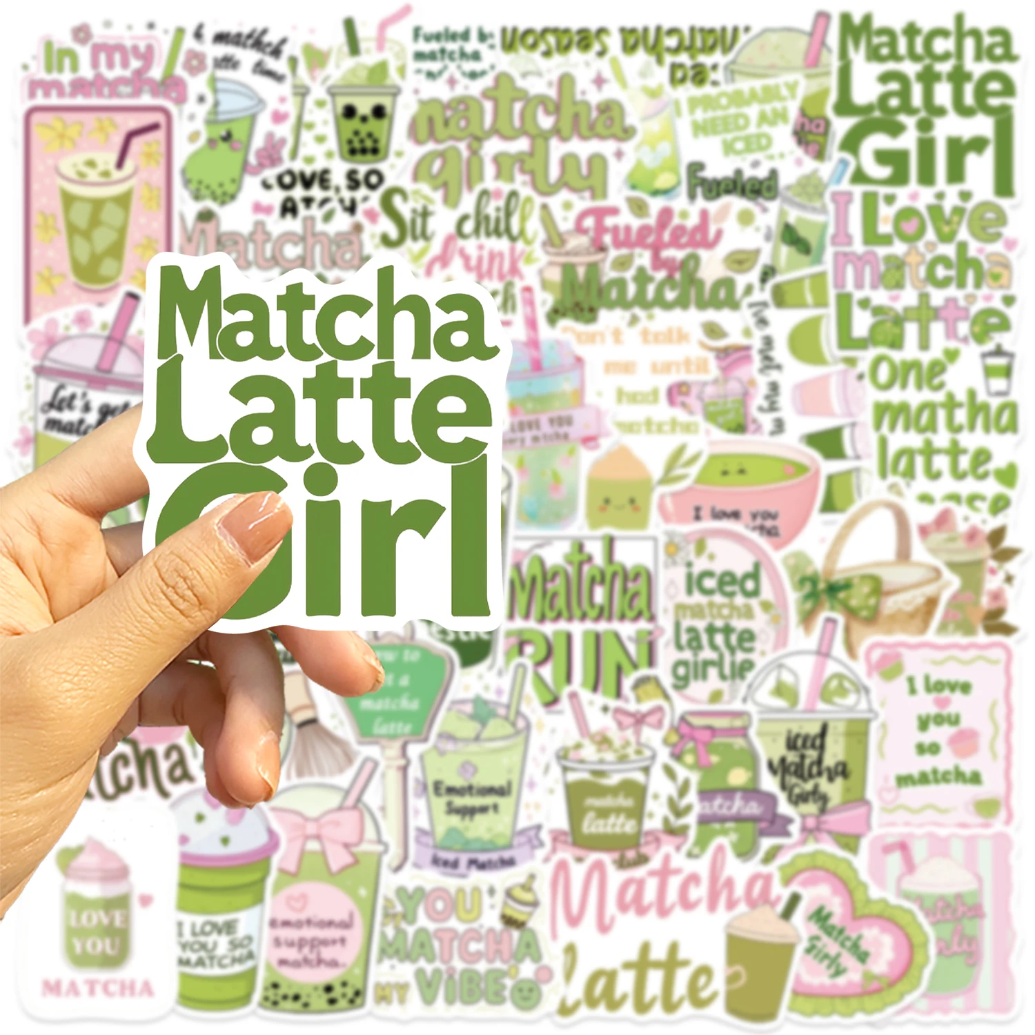 Autocollants Matcha Girl pour ordinateur portable, 50 pièces, autocollants esthétiques pour bouteille d'eau de Skateboard Hydroflask, autocollant de vélo pour adultes