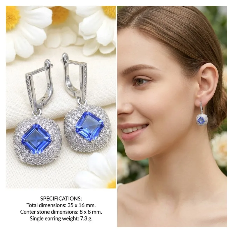 35x16mm 7.3g Prevent Allergy Color Changing Zultanite Pink Kunzite Violet Tanzanite London Blue Topaz CZ Silver Earrings