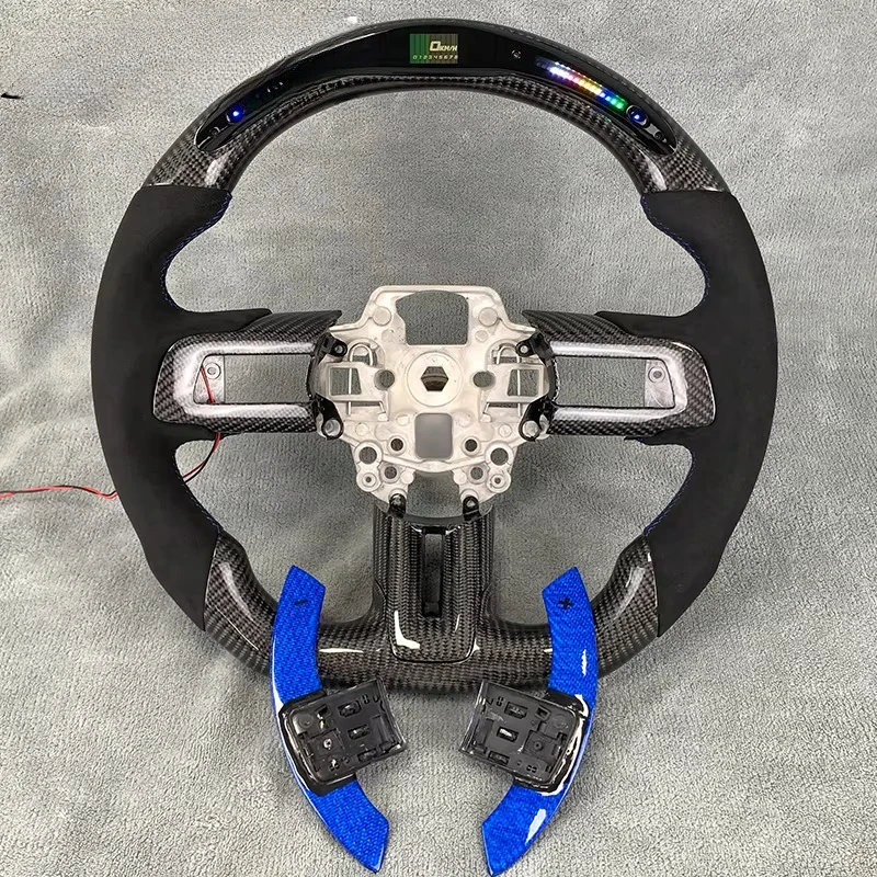 LED Display Screen Carbon Fiber Steering Wheel with Paddle Shifters for Ford Mustang GT Shelby GT500 GT350 2015-2023