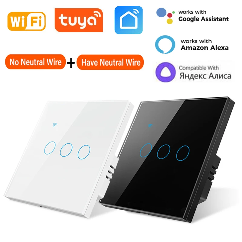 

Smart Wifi Light Switch Neutral Wire/No Neutral Wire Required Smart Touch Wall Switches EU Gang Support Alexa Alice Google Home