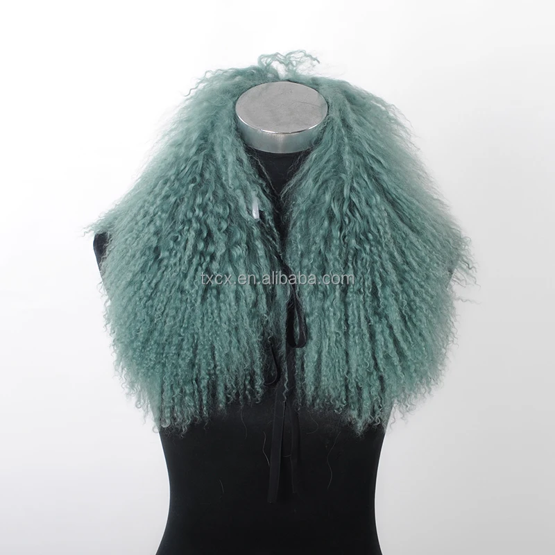 Curly Genuine Mongolian Lamb Fur Collar Soft Warm Elegant Fashionable for Outerwear