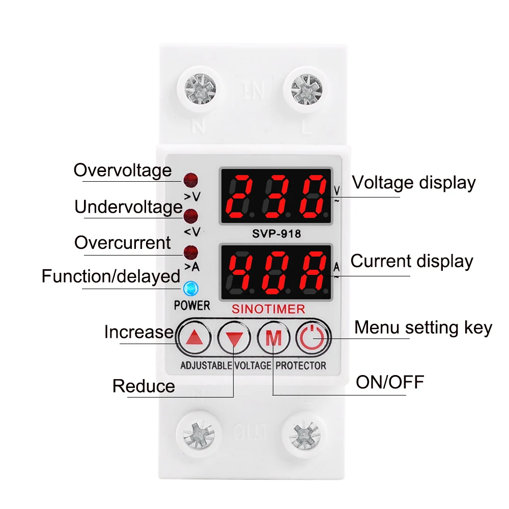 Adjust Voltage Relay Control Over Under Voltage Protector 220V 63A 40A Overvoltage and Over Current Protection Devices Din Rail