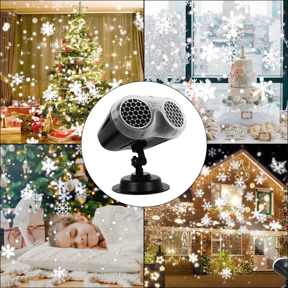 Ajustável Snowfall Projector Light, EU US UK Plug, UK Plug, Dual Head, Indoor, Outdoor, Romantic Garden Decoration for Xmas,Wedding Party