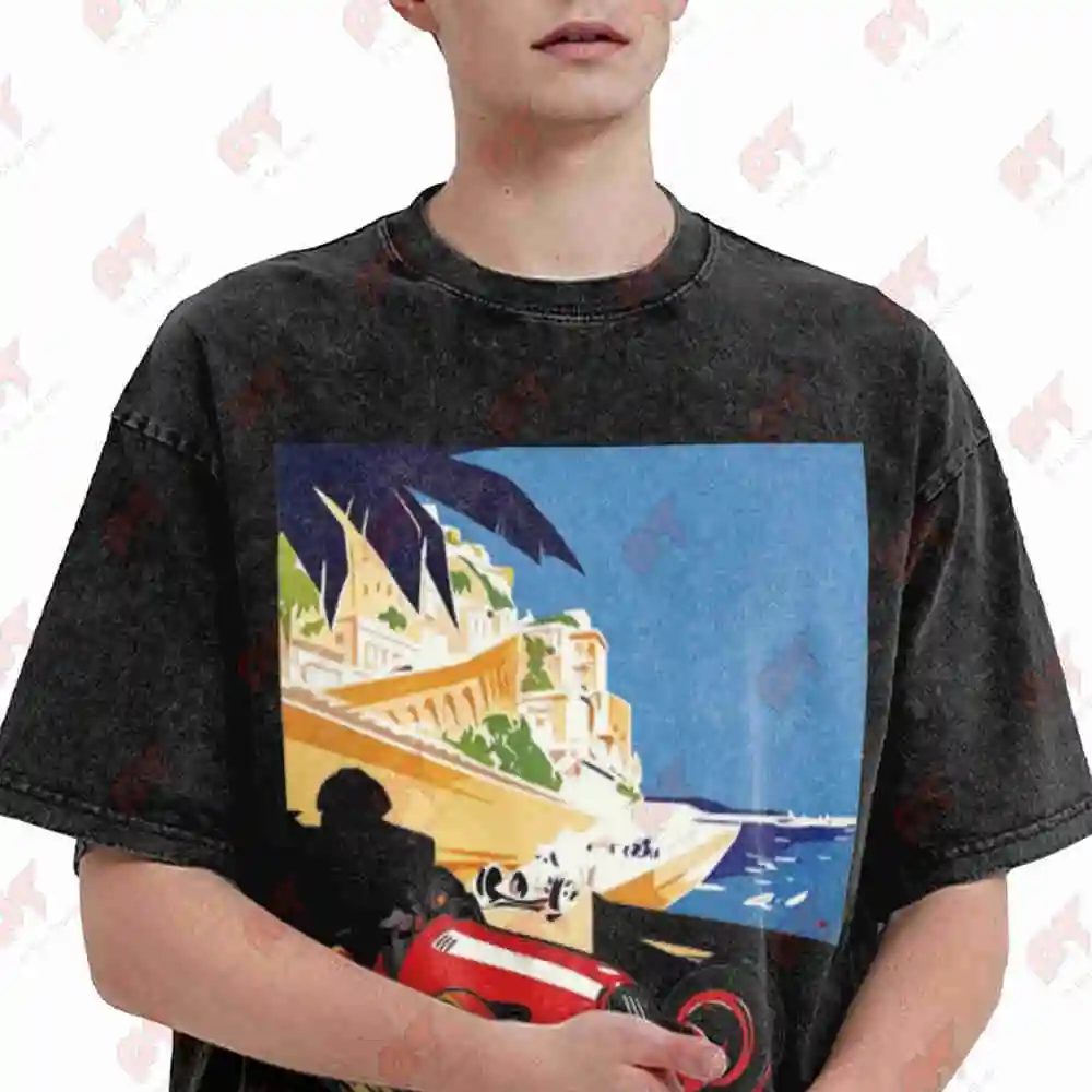 Monaco Grand Prix Race 1937 Auto Racing Vintage Retro Cartoon Anime Vintage Washed Tee Pure Cotton T-Shirt