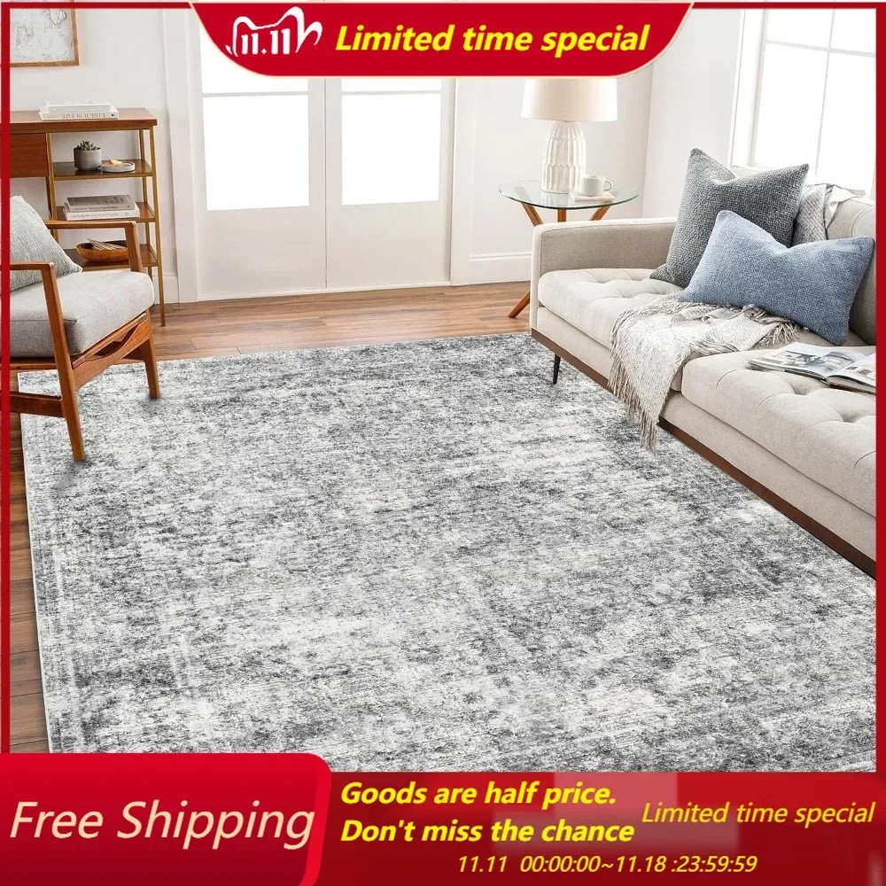 

Rug 6x9 Washable Rugs Light Gray Vintage Rugs Traditional Floor Cover Thin Rug Retro Kitchen Indoor Distressed Non Slip Carpe