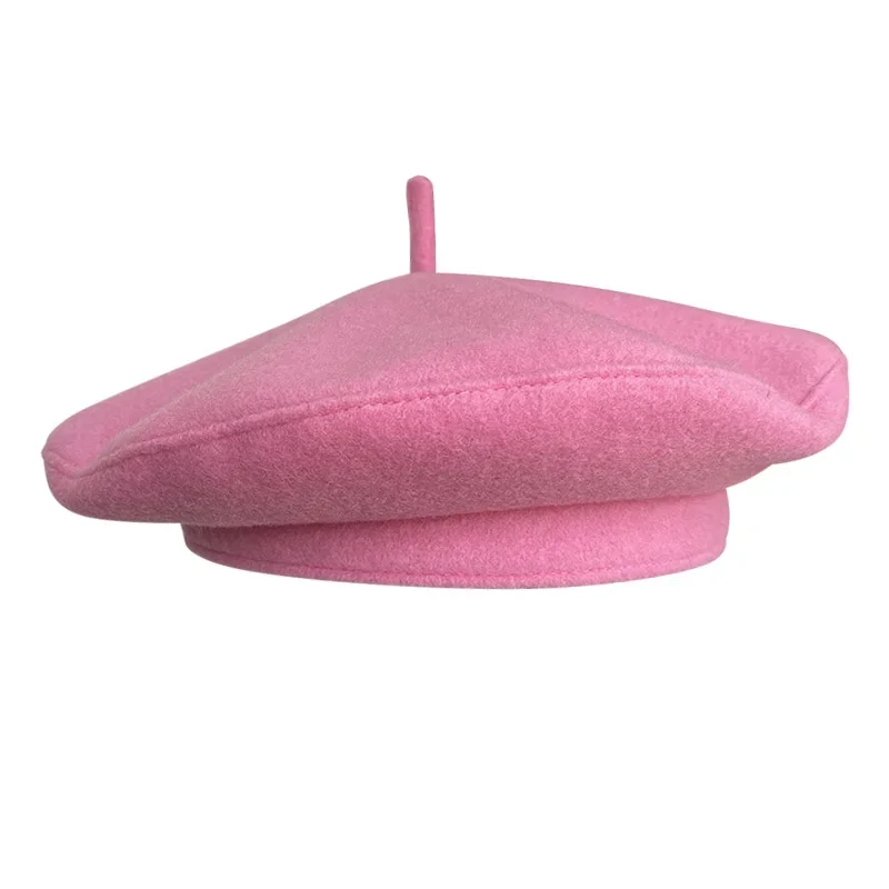 Hight Quality Sweet Wool Blend Beret Winter Spring Caps for Women Lovely Pink Painter Hat Flying Saucer Hat Sombreros De Mujer