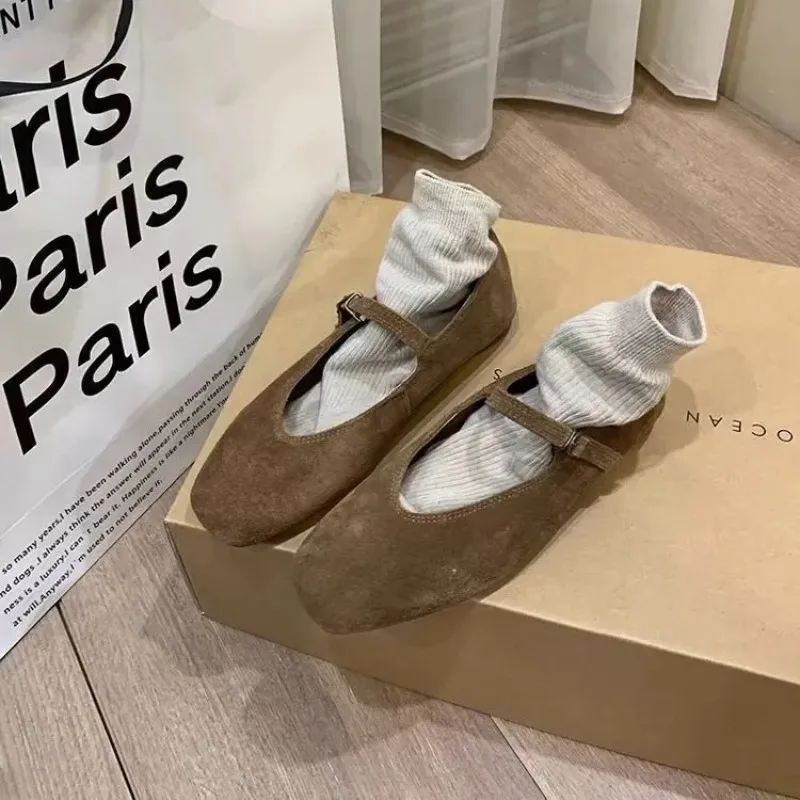 

High Quality Fashion Flat Ballet Shoes Women Shallow Ballet Leather Round Toe Female Ballerina Soft Moccasin Mary Janes Shoes