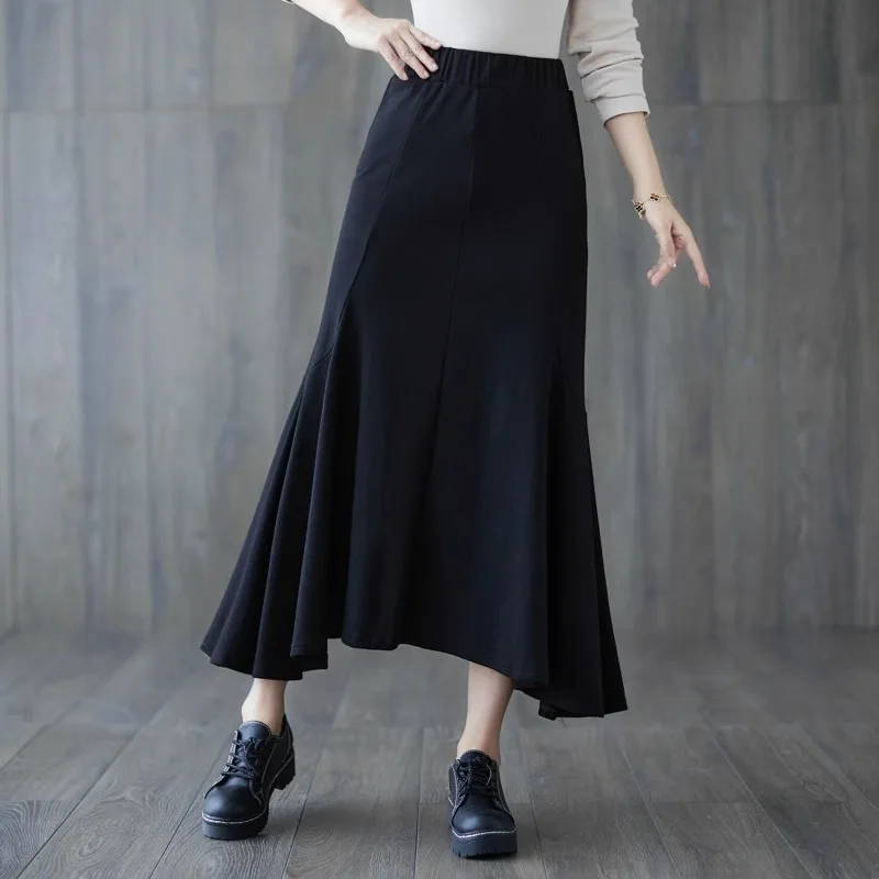 

Корейская модная женская юбка А-силуэта с высокой талией и асимметричным подолом, однотонная, весенне-осенняя