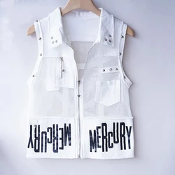 2026 New Women Printing Denim Vest Spring Summer Short Sleeveless Vest All-Match Hollow Out Jeans Waistcoat Coat Female Top