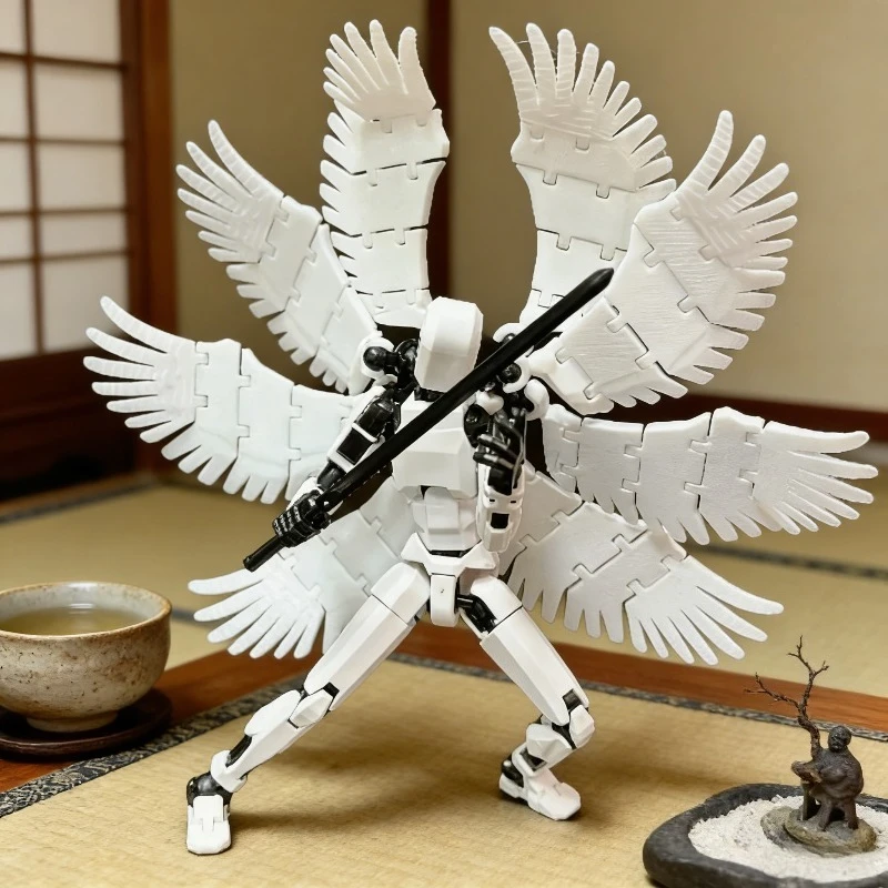 3D Printed Lucky Doll 13 Joint Movable Fifth Generation Action Figure Set with Giant Sword DIY Titan Robot Ornament