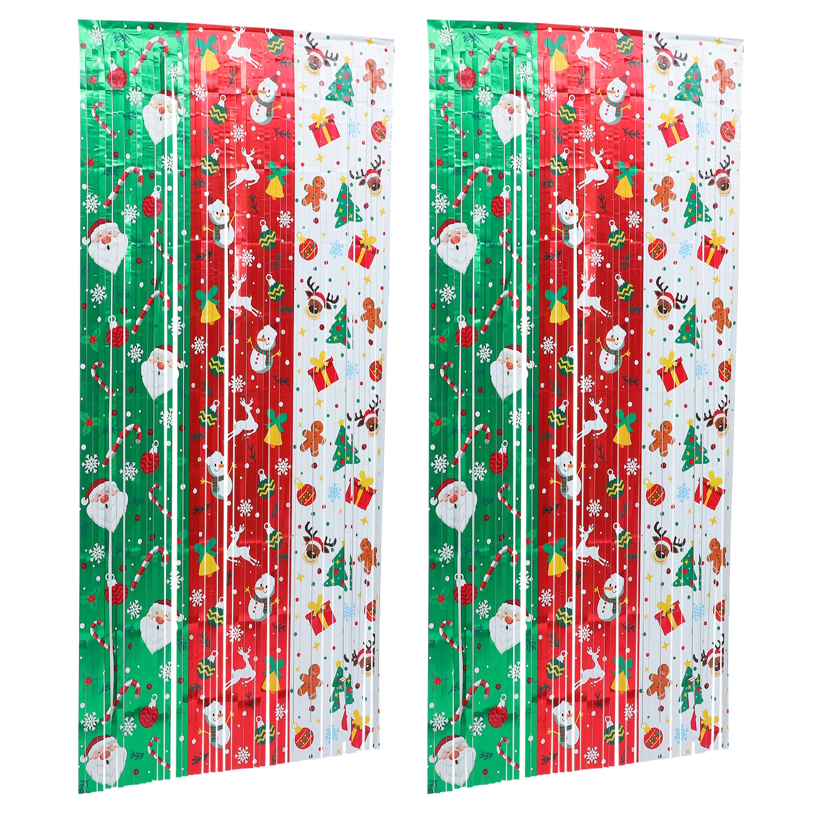 

2Pcs Christmas 1x2m Door Decor Tinsel Backdrop Curtain Party Supplies Photo Props Christmas Fringe Backdrop Classic Design PET