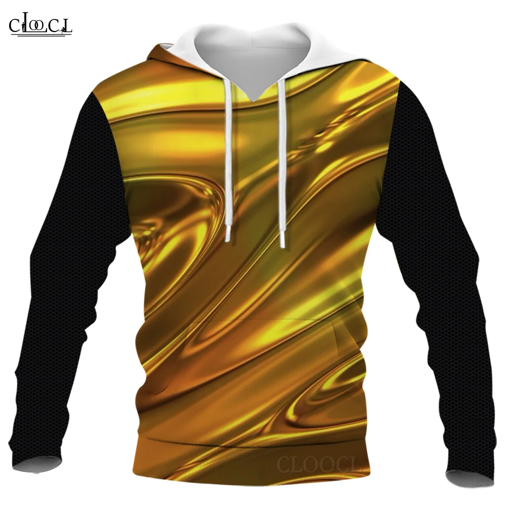 

CLOOCL Men Hoodies Y2k Clothing Golden Color 3D Printed Pullover Tops Polyester Spandex Sweatshirt Unisex Hooded Sportswear