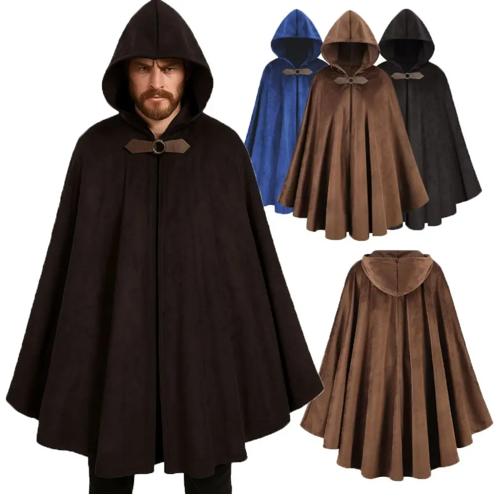 

New Design Suede Halloween Hooded Cloak Brown Color Black Color Vintage Hooded Cape Vintage Cosplay Costume