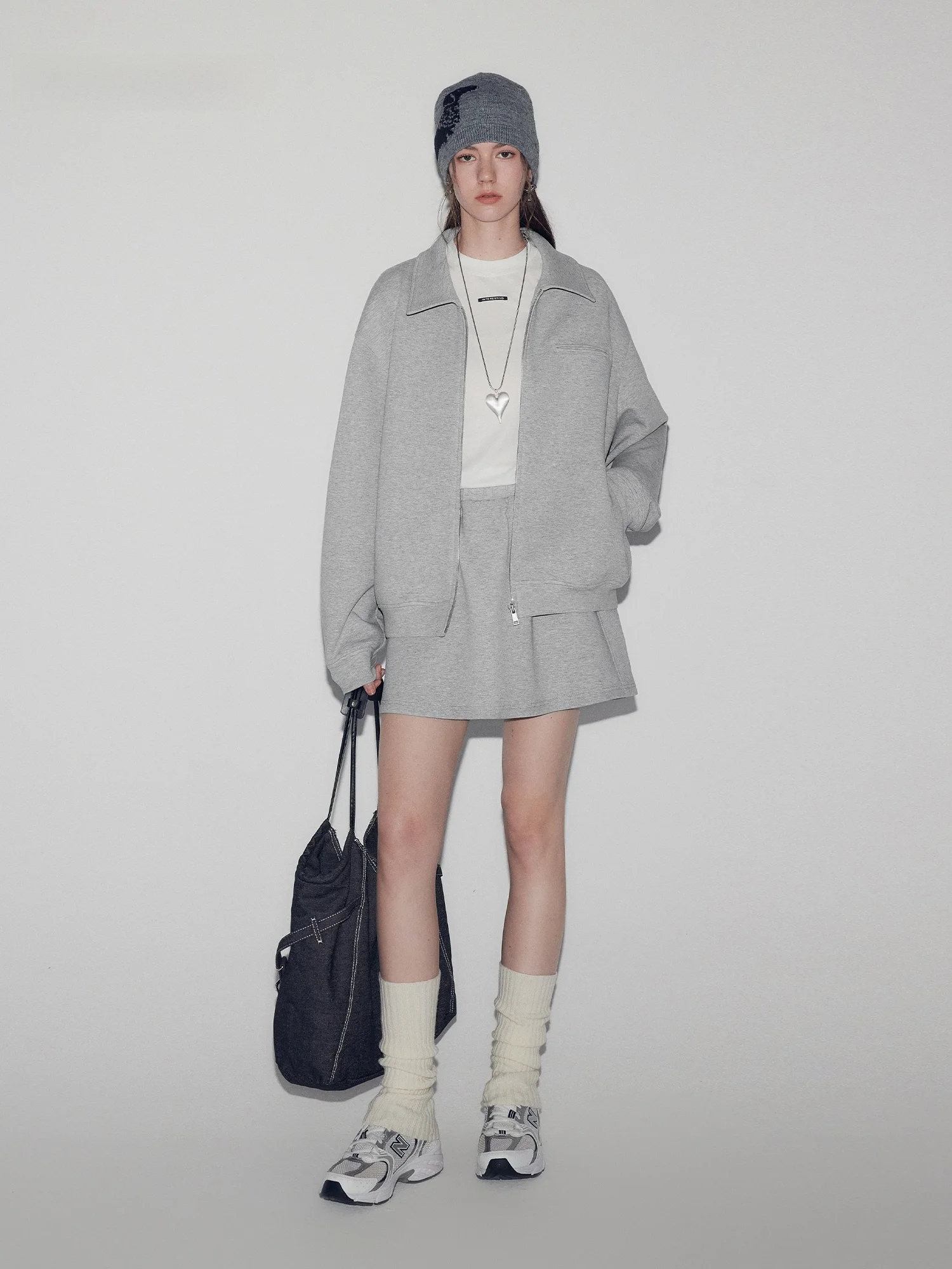 

Annachic Fashionable Silhouette M1u Set Zipper Sports Sweatshirt Jacket Elastic Waist Skirt Casual Loose Fit Autumn Wear