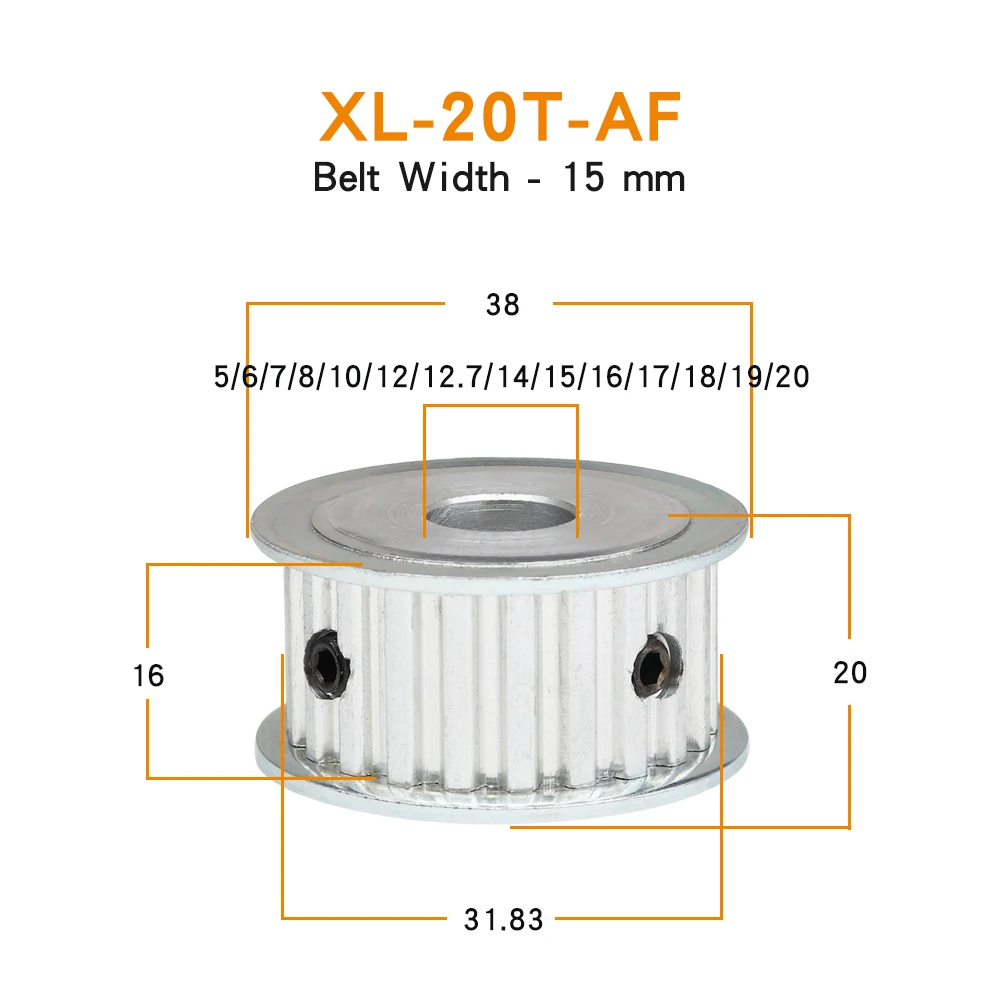 XL-20T Toothed Pulley Bore Size 5/6/7/8/10/12/12.7/14/15/16/17/18/19/20 mm Aluminium Pulley Wheel For Width 15 mm XL Timing Belt