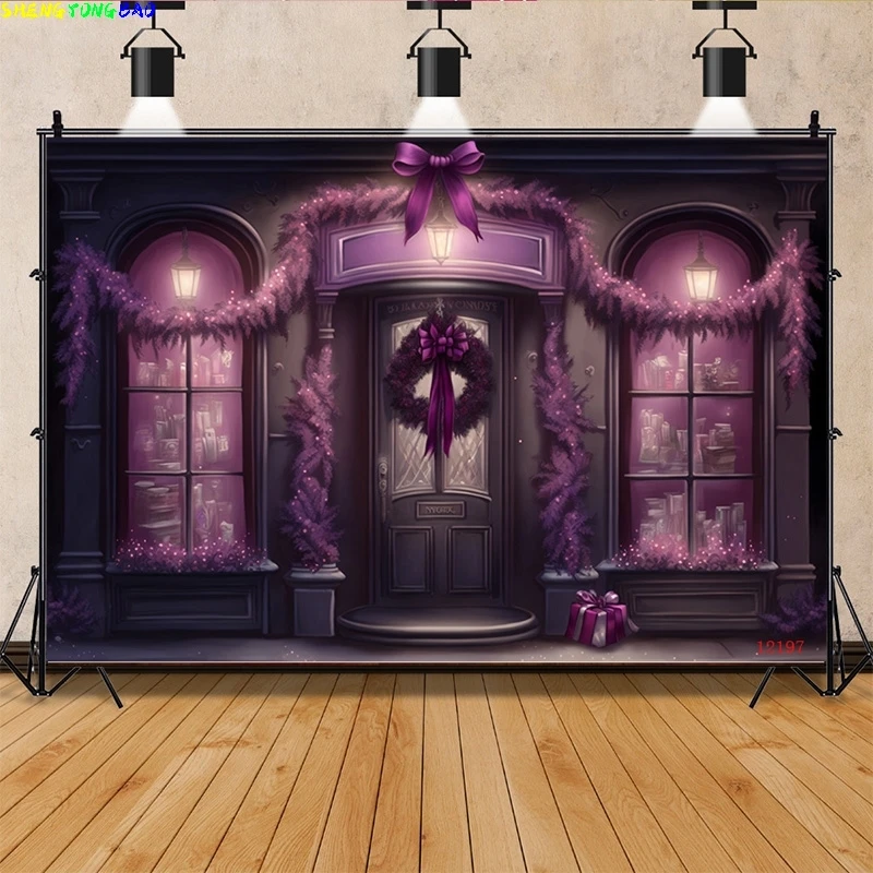 

Vinyl Custom Christmas Day Fireplace Photography Backdrops Gift Box Candy Chimneys Snowflake Window Studio Background WW-38