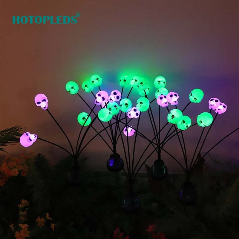 2 szt. Halloweenowe Zewnętrzne Lampy Solarne LED Halloweenowa Grimasa Czaszka Świąteczna Dekoracja Ogrodowa Nocny Horror Atmosfera