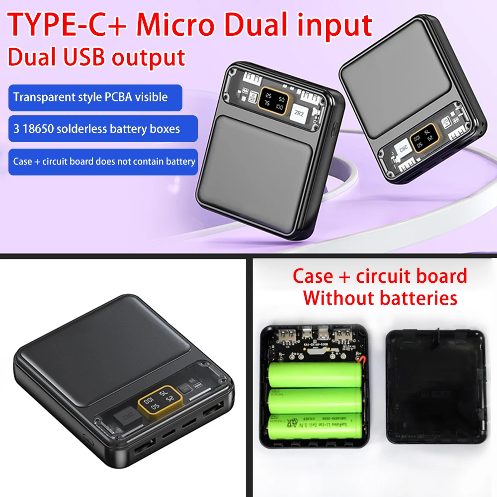 DIY 3 Slots 18650 Power Bank Housing DC 5V/2A Battery Storage Boxes USB MICRO TYPE-C Digital Battery Cases Holder Welding Free