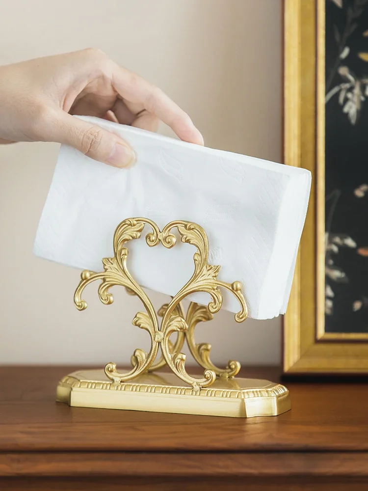 Retro Light Luxury Brass Dining Room Paper Towel Holder Living Room Hand Towel Rack Napkin Stand Storage Holder For Tissue Box