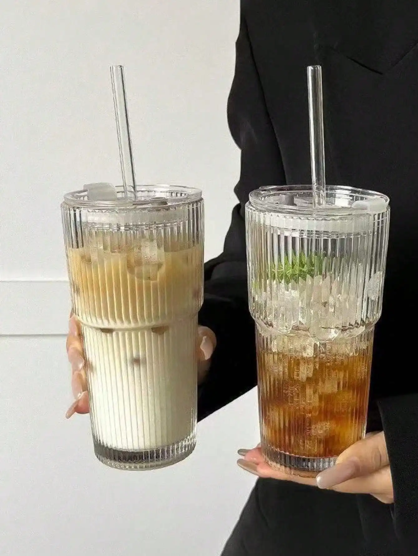 1 PCS Glass Cups With Lids And Glass Straws, 20 OZ Iced Coffee Cups, Home Essential And Coffee Bar Accessories, Glass Tumblers With Lid And Straw, Suitable For Coffee, Juice, Cocktails, And Tea.