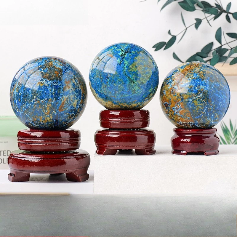 PYH natural phoenix blue symbiotic crystal mark grinding energy stone ball home desktop decoration ornament
