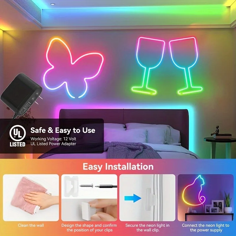 RGB Neon LED Strip 1/2/3/5M IP65 Waterproof DIY USB Neon Strip Tuya App Remote Control Flexible Ribbon for Home Decor Lighting
