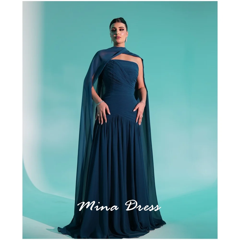 Mina Customized Tube Top Formal Occasion Dresses for Special Occasions Pleated Arabic Evening Dress Luxury Prom Dress Sleeveless