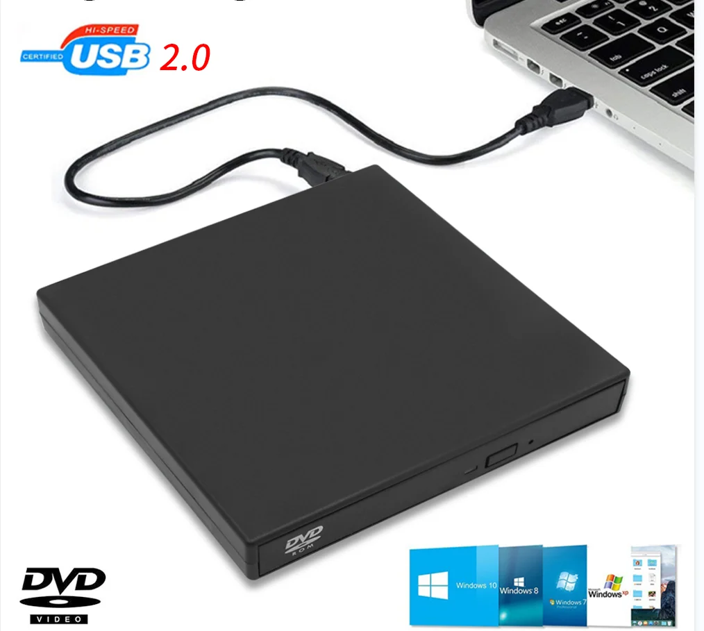 DeepFox USB External CD DVD Reader CD/DVD Drive USB2.0 External Disk Drive CD-ROM DVD-ROM Optical For Macbook Laptop Desktop PC