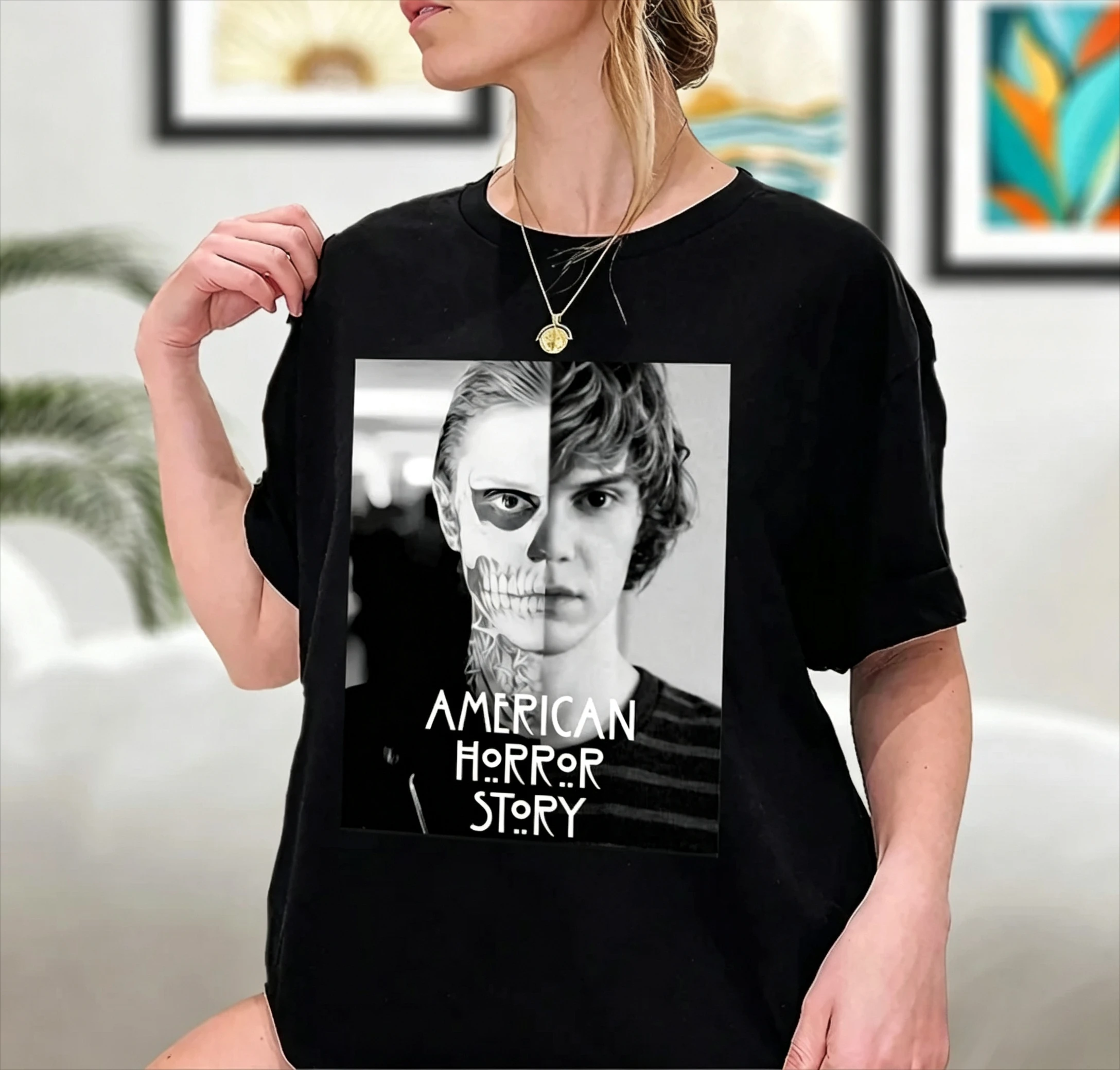 American Horror Story T-Shirt 2026 New Unisex Cotton Tee American Horror Story Tate Langdon Portrait Print Horror Short Sleeve