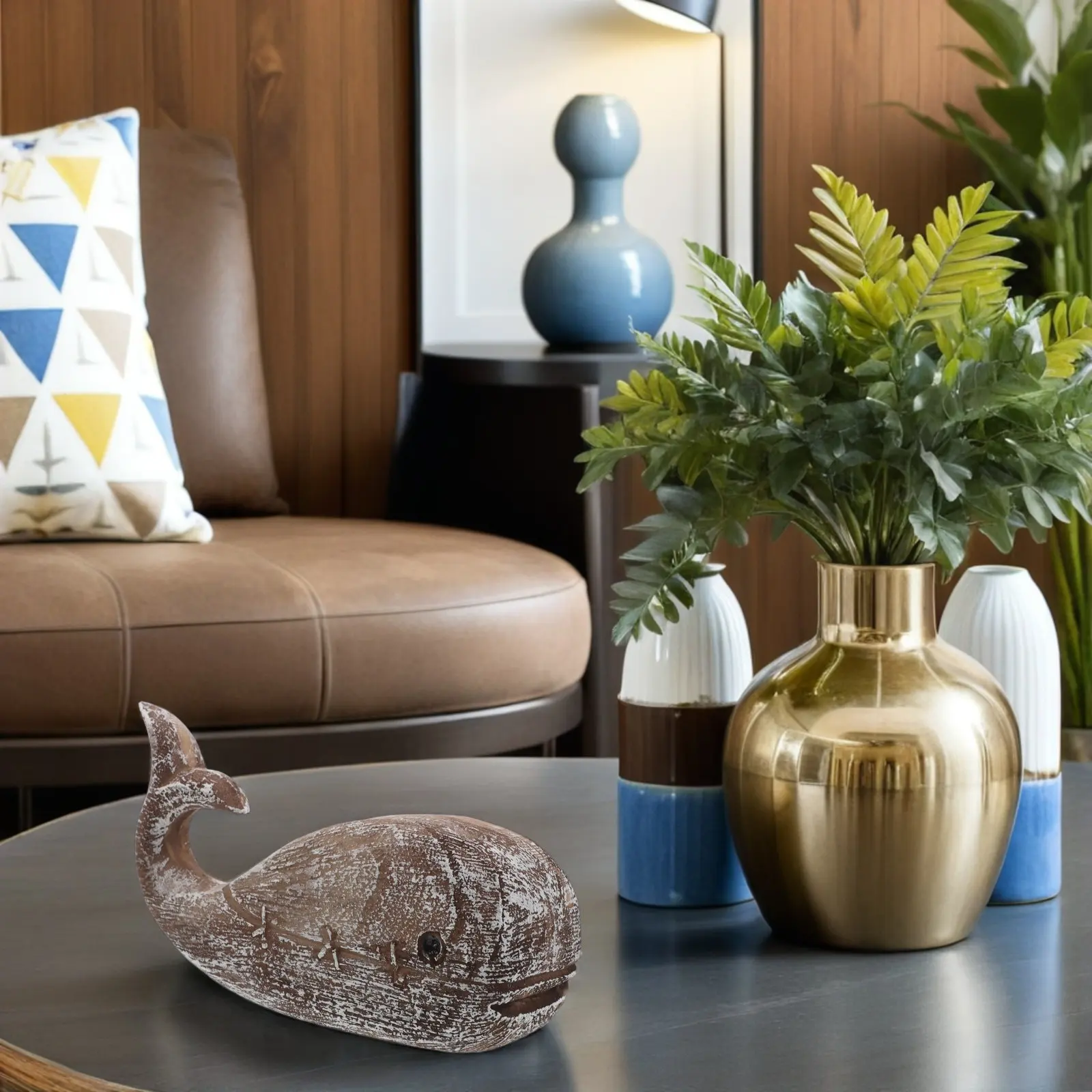 Whale Resin Sculpture 6.88x3.54 Inch Hand-Carved Coastal Decor for Living Room, Nautical Ocean Home Decoration