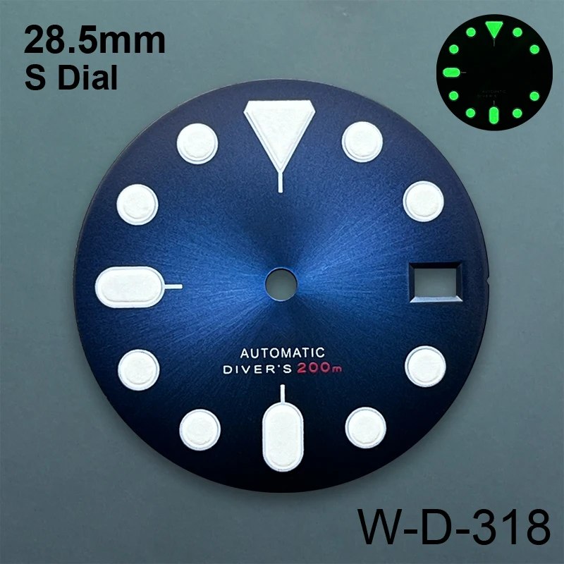 28.5mm S Logo Dial Fit NH35/NH36/4R36 Movement C3 Green Luminous Matte/Sunburst Dial Watch Accessories