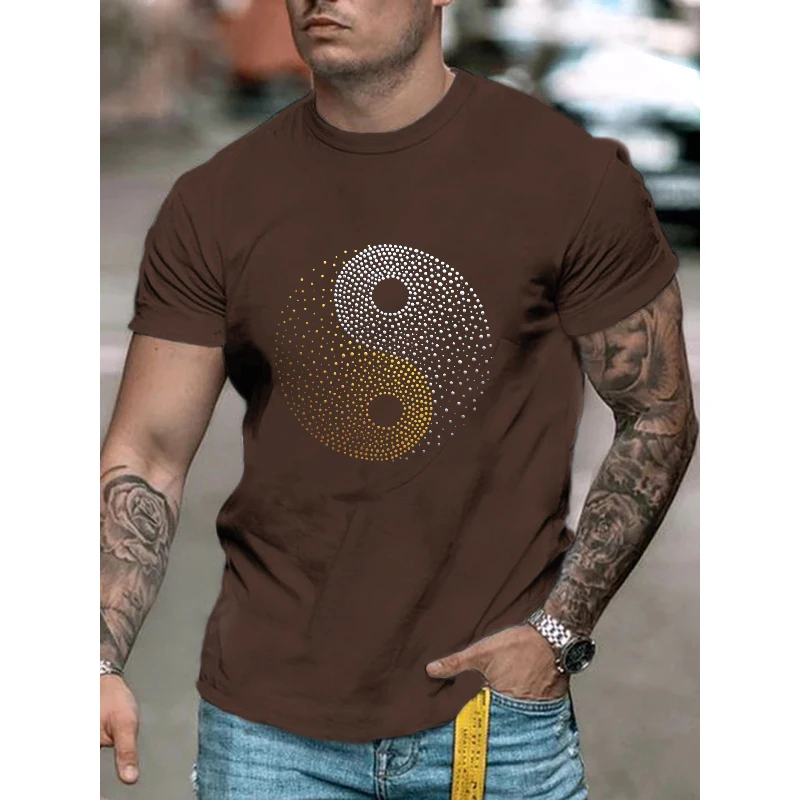 High Quality Fashion Mens Clothing Oversized Tee y2k Circular Rhinestone Designer Short Sleeve Top Novelty Casual Street t-shirt