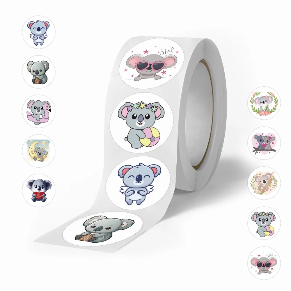 500pcs Kawaii Koala Bear Waterproof Stickers Sealing Animal Kids Sticker Decor Circle Roll Seal Label Paper Birthday Reward Gift