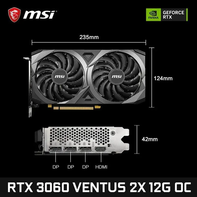 To MSI GeForce RTX 3060 VENTUS 2X 12G OC Gaming Graphics Card 12GB GDDR6 192-bit HDMI DP PCI-E 4.0 8Pin Desktop Full New Video