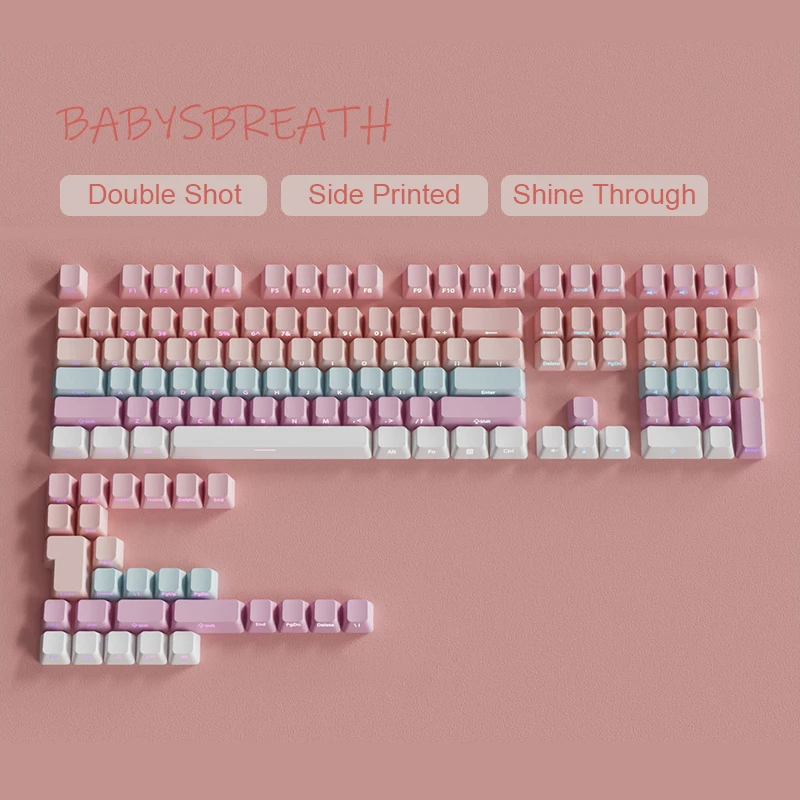 Babysbreath – capuchons de touches en PBT, impression latérale brillante, profil Cherry, Double injection, 130 touches pour commutateurs Cherry MX, clavier de joueur