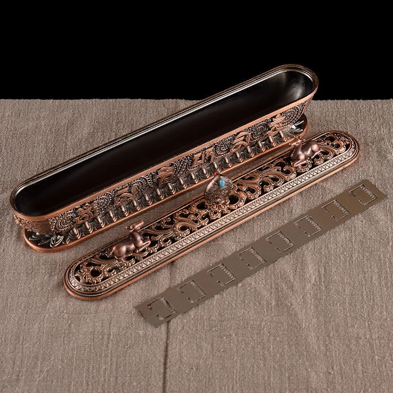 Sanskrit Incense Stick Burner Alloy Incense burner Indoor Golden Meditation Engraving Temples Smoke