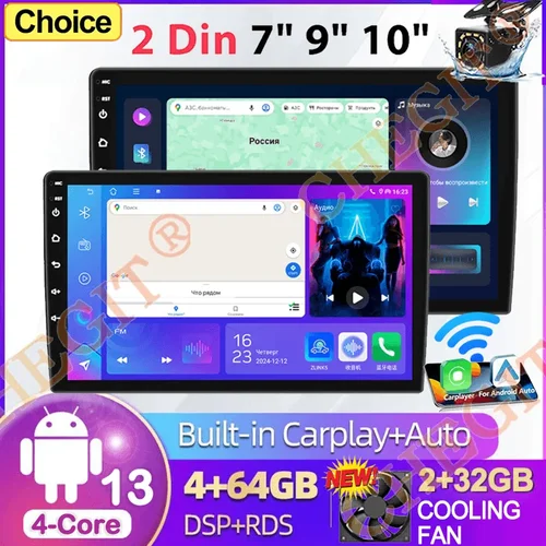 2 din Carplay Android Radio Multimedia 64G 7 9 10 pulgadas Android 13 Auto receptor estéreo reproductor GPS para Toyota Hyundai Nissan Kia