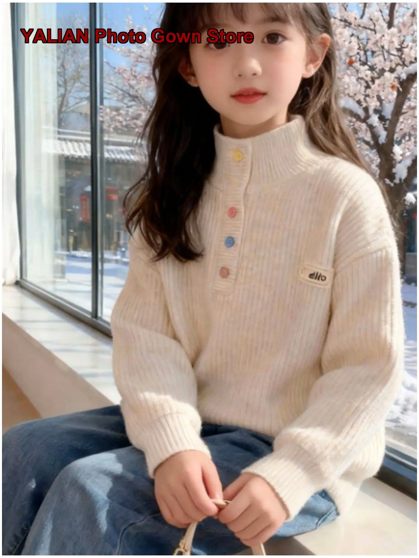 Girls Mock Neck Sweater 2026 Autumn Winter Thickened Fleece Lined Soft Design Style High Neck