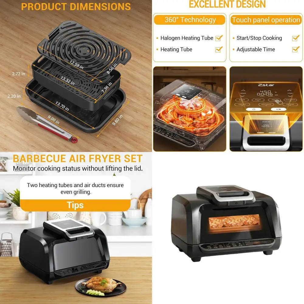 

7-in-1 Electric Air Fryer Oven with Grill, Bake, Roast & Dehydrate - 1750W, 450°F, Smokeless, View Window