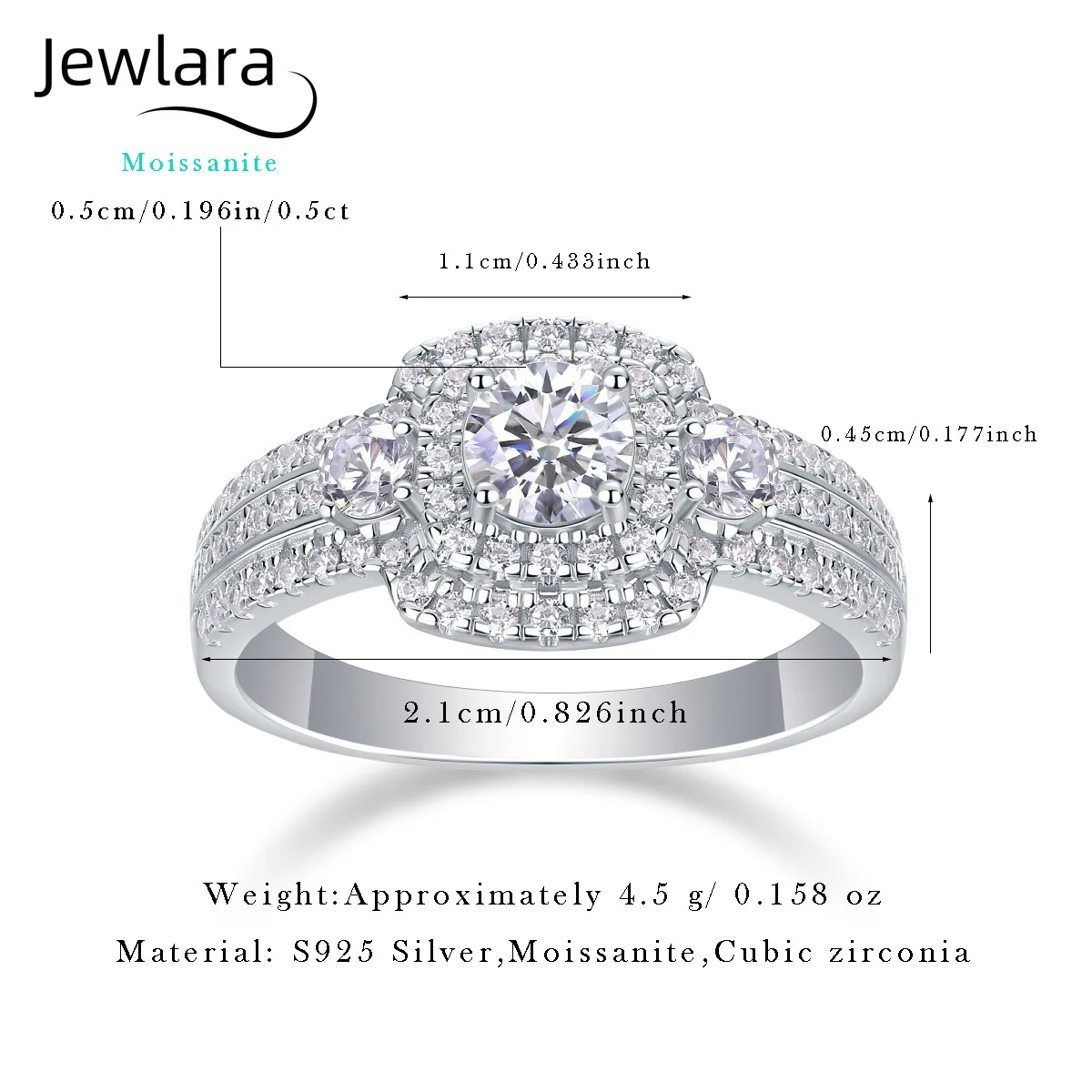 Jewlara Moissanite Light Luxury Rings, Temperament Does Not Fade Ins Style 925 Sterling Silver Ring S925 Silver Jewelry Gifts