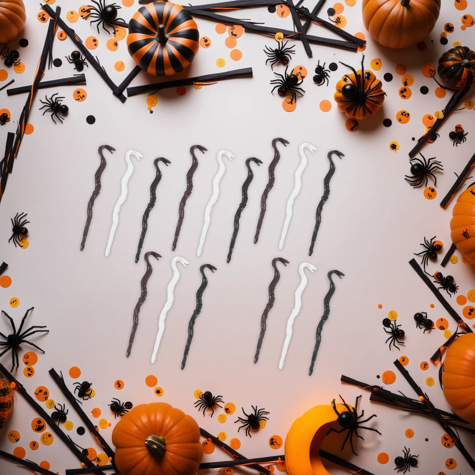 

48 Pcs Mini Snake Head Canes Plastic Kids Cane Broomstick Halloween CraftHaunted House Party Decorations