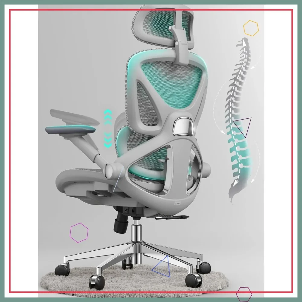 

Ergonomic Mesh Office Chair with Lumbar Support, Adjustable Arms & Headrest, 400lbs Capacity - Grey